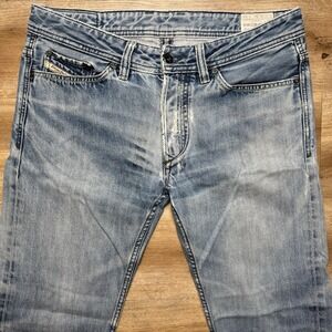 Diesel Jeans Men 33x34 Viker Back Straight Leg Denim Stone Wash Hemmed 29" 008IL